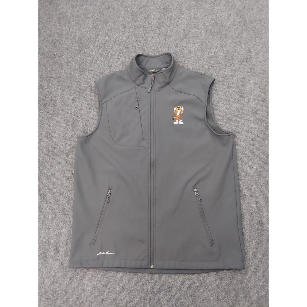 Eddie Bauer Chester Cheetah Vest Mens XL Gray Tech Sleeveless Full Zip *STAIN